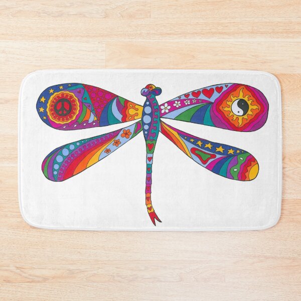 Item preview, Psychedelic Dragonfly Art White– Retro Hippie Rainbow Groovy Peace Design designed and sold by Kellie Espie Art.
