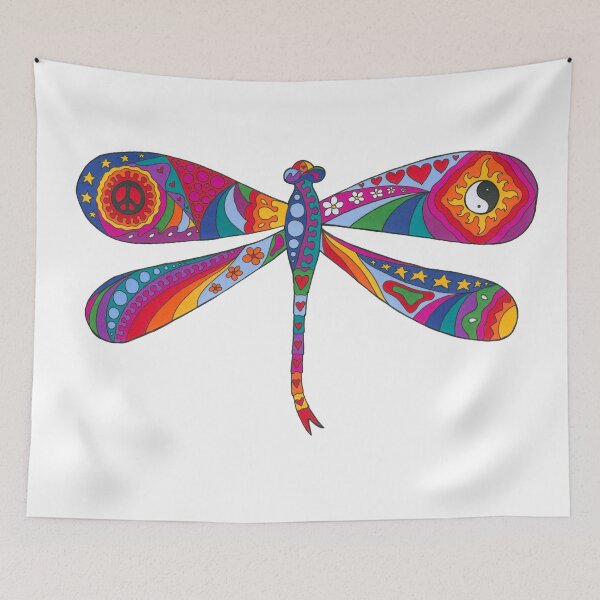 Item preview, Psychedelic Dragonfly Art White– Retro Hippie Rainbow Groovy Peace Design designed and sold by Kellie Espie Art.