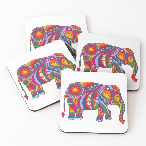 Item preview, Psychedelic Elephant Art White– Retro Hippie Rainbow Groovy Peace Design designed and sold by Kellie Espie Art.