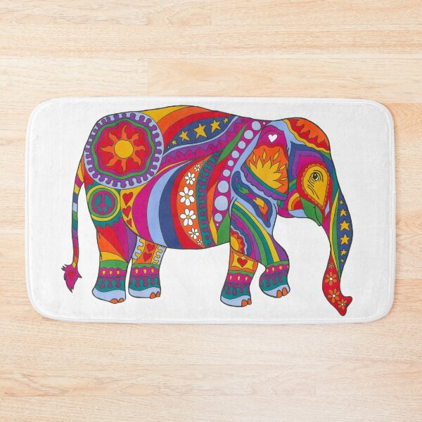 Item preview, Psychedelic Elephant Art White– Retro Hippie Rainbow Groovy Peace Design designed and sold by Kellie Espie Art.