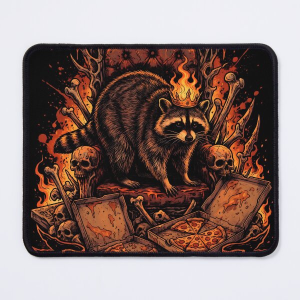 Item preview, Jimothy Crowned in Flames on a Throne of Bones and Pizza Boxes Funny Raccoon Tee designed and sold by Senpaiwaves.