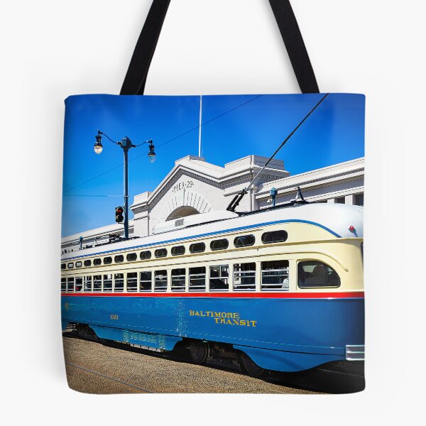Item preview, Vintage PCC Baltimore Transit tram in front of Pier 29 in San Francisco designed and sold by By Sanata Photography.