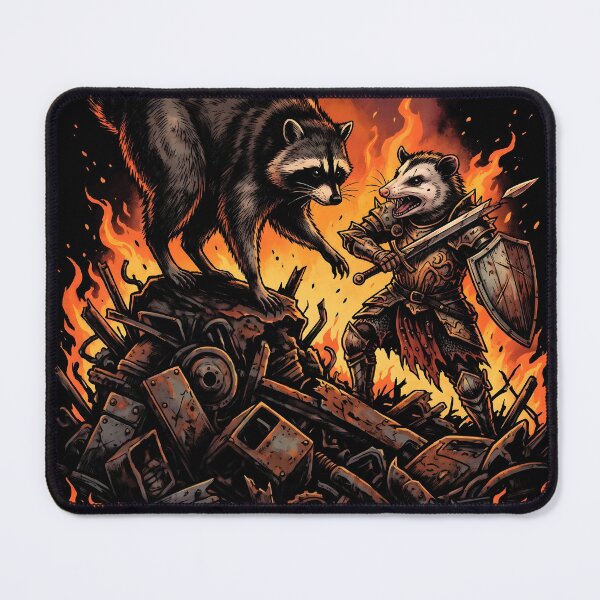 Item preview, Jimothy Duelling a Possum Knight on a Heap of Scrap Metal Funny Raccoon Tee designed and sold by Senpaiwaves.