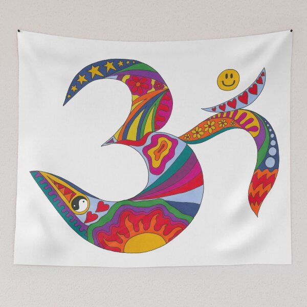 Item preview, Psychedelic Om Art White– Retro Hippie Rainbow Groovy Peace Design designed and sold by Kellie Espie Art.