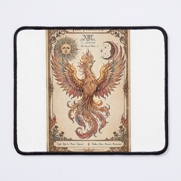 Item preview, The Phoenix Tarot Card - XIII Rebirth Vintage Occult Art Nouveau - The Eternal Flame designed and sold by ExpressoJungle.