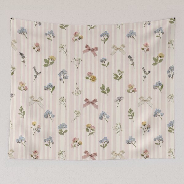 Item preview, Pressed Flowers and Bows Pink Stripe Pattern designed and sold by ITCHAWAWAA.