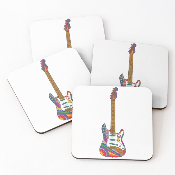 Item preview, Psychedelic Guitar Art White– Retro Hippie Rainbow Groovy Peace Design designed and sold by Kellie Espie Art.
