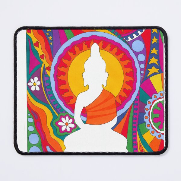 Item preview, Psychedelic Buddha Art White – Retro Hippie Rainbow Groovy Peace Design designed and sold by Kellie Espie Art.