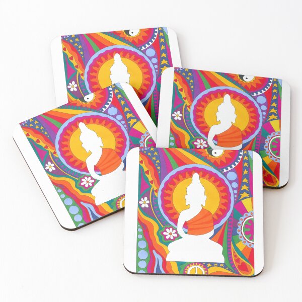 Item preview, Psychedelic Buddha Art White – Retro Hippie Rainbow Groovy Peace Design designed and sold by Kellie Espie Art.