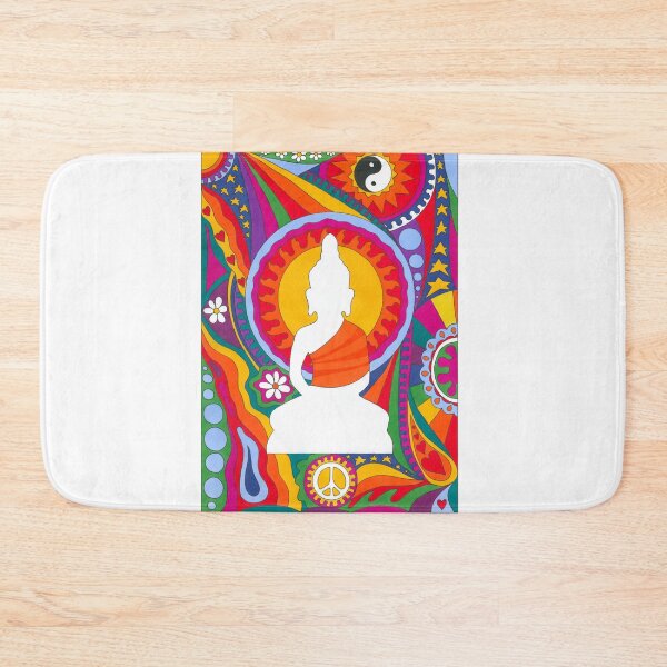 Item preview, Psychedelic Buddha Art White – Retro Hippie Rainbow Groovy Peace Design designed and sold by Kellie Espie Art.