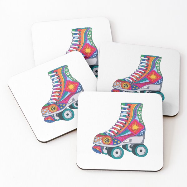 Item preview, Psychedelic Roller Skate Art White– Retro Hippie Rainbow Groovy Peace Design designed and sold by Kellie Espie Art.