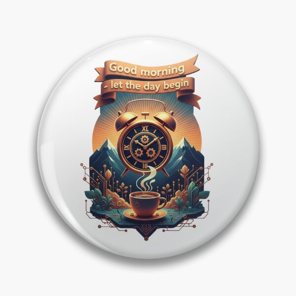 Item preview, Morning Coffee Clock Mountain Badge Emblem designed and sold by Exquisite Design Studio „Paculówka”.