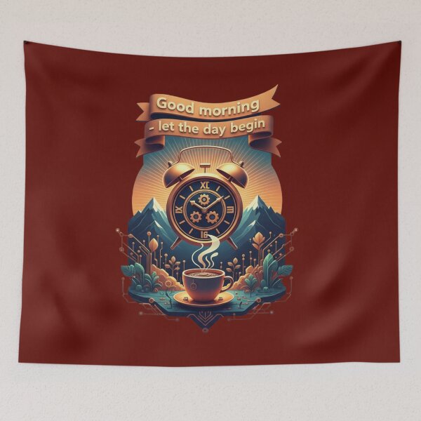 Item preview, Morning Coffee Clock Mountain Badge Emblem designed and sold by Exquisite Design Studio „Paculówka”.