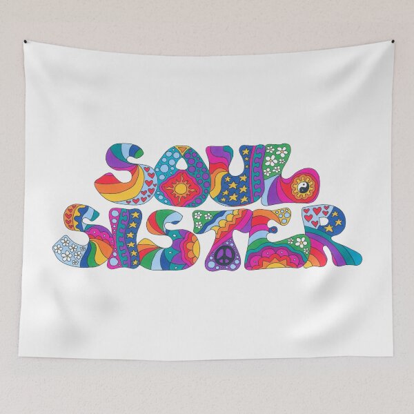 Item preview, Psychedelic Soul Sister Art White– Retro Hippie Rainbow Groovy Peace Design designed and sold by Kellie Espie Art.