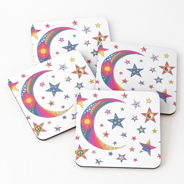 Item preview, Psychedelic Crescent Moon Art White– Retro Hippie Rainbow Groovy Peace Design designed and sold by Kellie Espie Art.