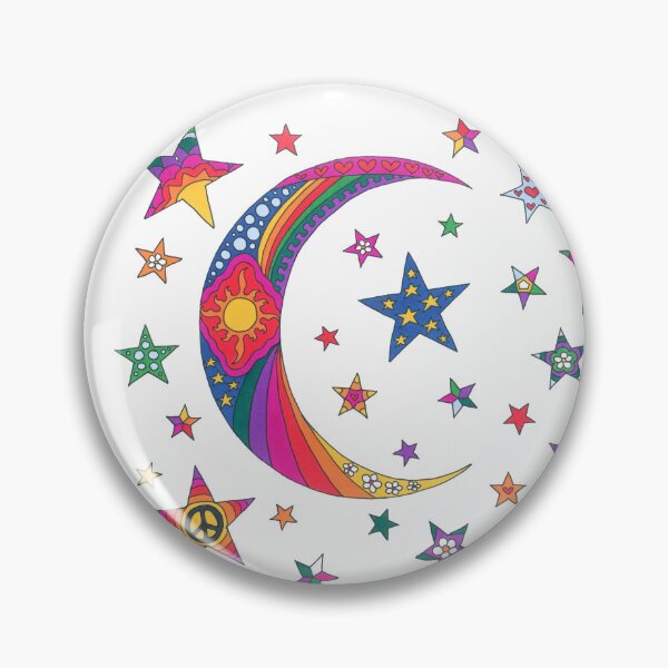 Item preview, Psychedelic Crescent Moon Art White– Retro Hippie Rainbow Groovy Peace Design designed and sold by Kellie Espie Art.