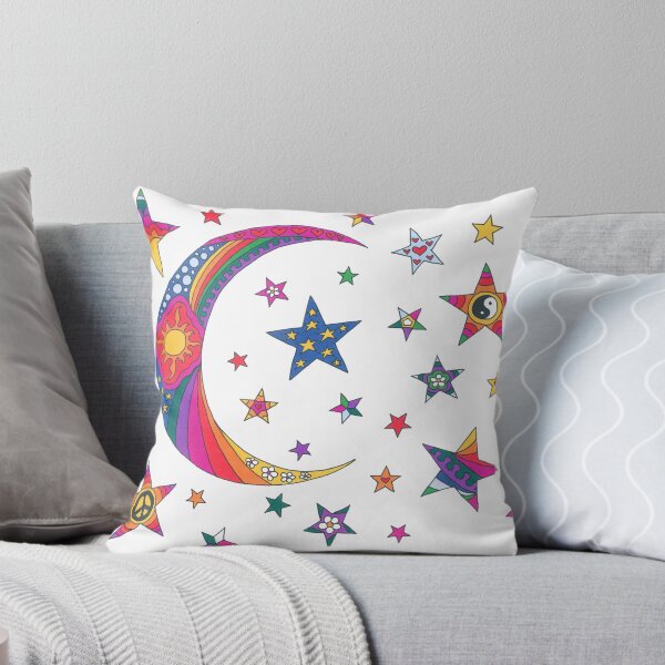 Item preview, Psychedelic Crescent Moon Art White– Retro Hippie Rainbow Groovy Peace Design designed and sold by Kellie Espie Art.