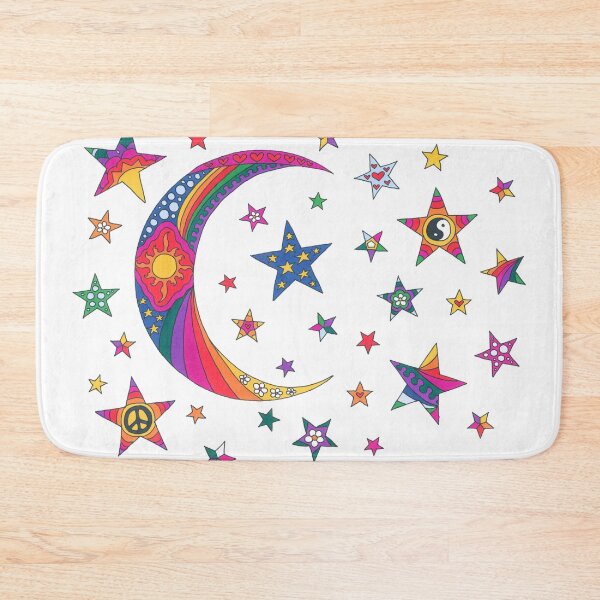 Item preview, Psychedelic Crescent Moon Art White– Retro Hippie Rainbow Groovy Peace Design designed and sold by Kellie Espie Art.