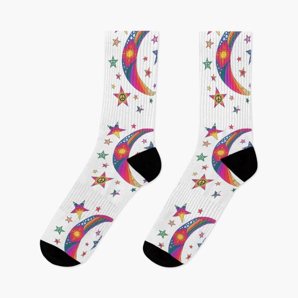 Item preview, Psychedelic Crescent Moon Art White– Retro Hippie Rainbow Groovy Peace Design designed and sold by Kellie Espie Art.