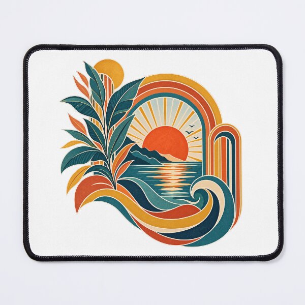 Item preview, Retro Ocean Sunset Botanical Landscape designed and sold by RetroPop23.