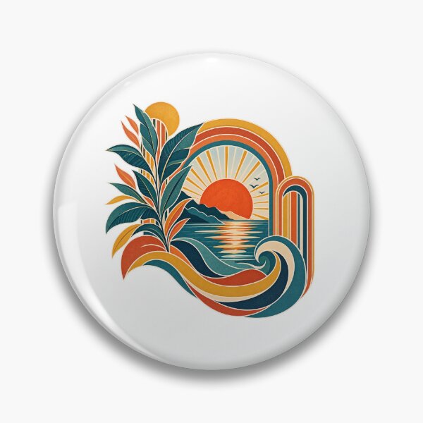 Item preview, Retro Ocean Sunset Botanical Landscape designed and sold by RetroPop23.