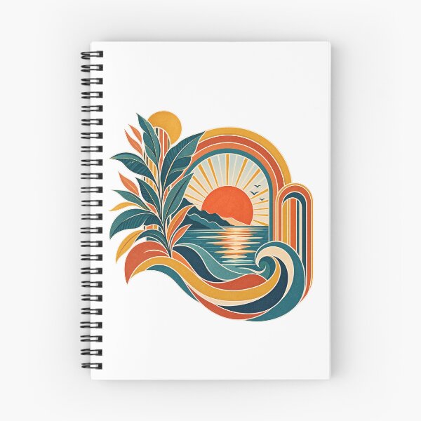 Item preview, Retro Ocean Sunset Botanical Landscape designed and sold by RetroPop23.