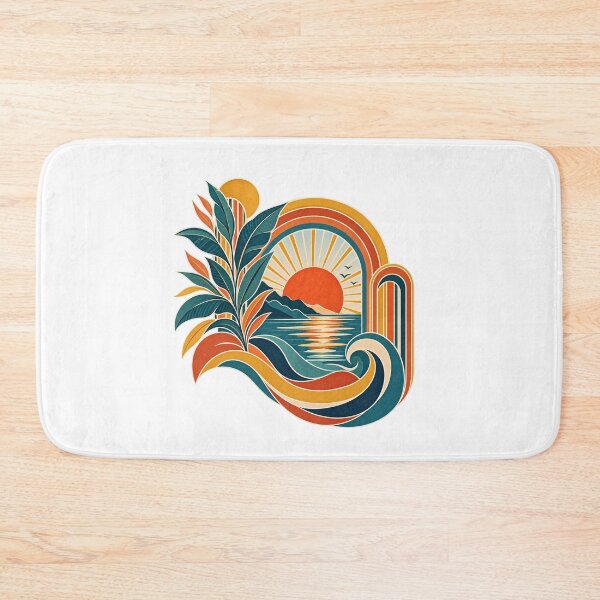 Item preview, Retro Ocean Sunset Botanical Landscape designed and sold by RetroPop23.