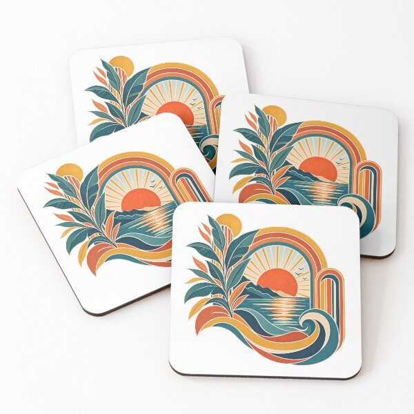Item preview, Retro Ocean Sunset Botanical Landscape designed and sold by RetroPop23.