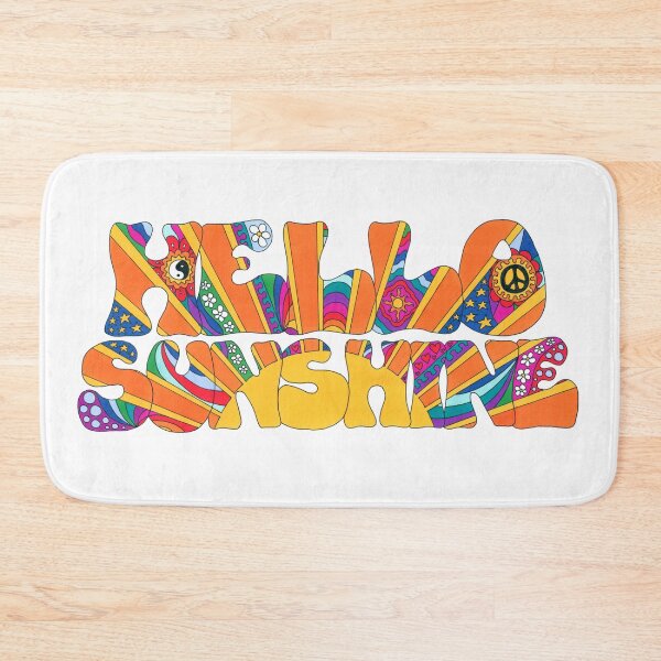 Item preview, Psychedelic Hello Sunshine Art White– Retro Hippie Rainbow Groovy Peace Design designed and sold by Kellie Espie Art.