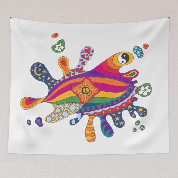 Item preview, Psychedelic Splat Art White– Retro Hippie Rainbow Groovy Peace Design designed and sold by Kellie Espie Art.