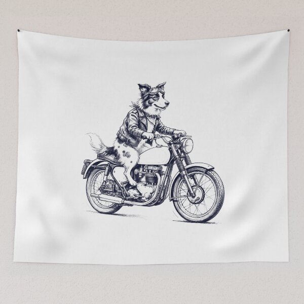 Aperçu de l'œuvre Border Collie drôle, motard, amoureux des motos et des chiens créée et vendue par dian-rody-crest.