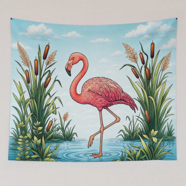 Item preview, Flamingo of Pink Perfection - Tropical Bird and Cattails Nature Art designed and sold by ScenicRoute66.