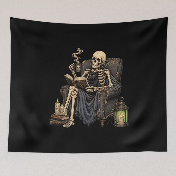Item preview, Skeleton Reading Book Cat Coffee Mug Cozy Gothic Halloween designed and sold by felixpalette.