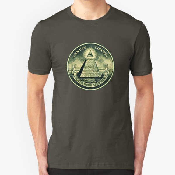 All seeing eye, pyramid, dollar, freemason, god Slim Fit T-Shirt