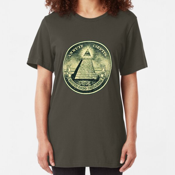 All seeing eye, pyramid, dollar, freemason, god Slim Fit T-Shirt