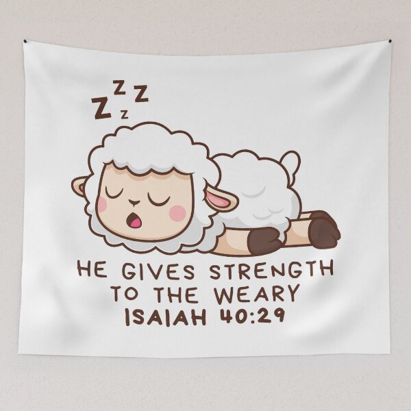 Item preview, He Gives Strength To The Weary Isaiah 40:29 | Cute Sleeping Sheep Bible Verse designed and sold by MoriaStore.