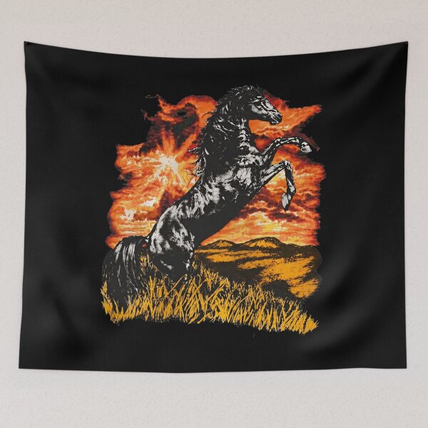 Item preview, Rearing Black Horse Wild Sunset Nature designed and sold by namibambam.
