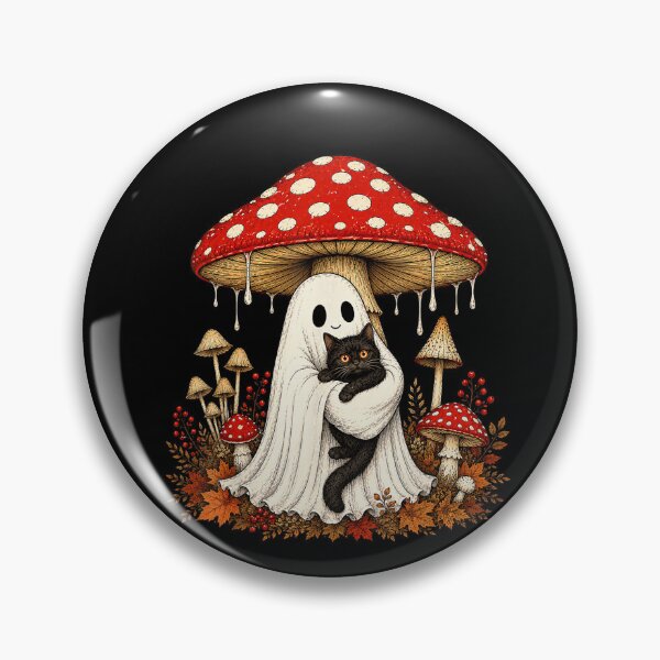 Item preview, Ghost Hugging Black Cat Under Mushroom Halloween designed and sold by VioletNance.