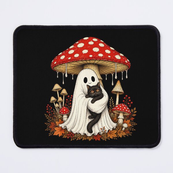 Item preview, Ghost Hugging Black Cat Under Mushroom Halloween designed and sold by VioletNance.