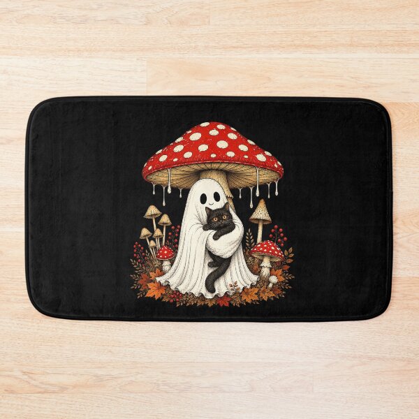 Item preview, Ghost Hugging Black Cat Under Mushroom Halloween designed and sold by VioletNance.