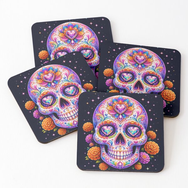 Item preview, Rainbow Sugar Skull with Jeweled Hearts designed and sold by Victor Shadehorn.