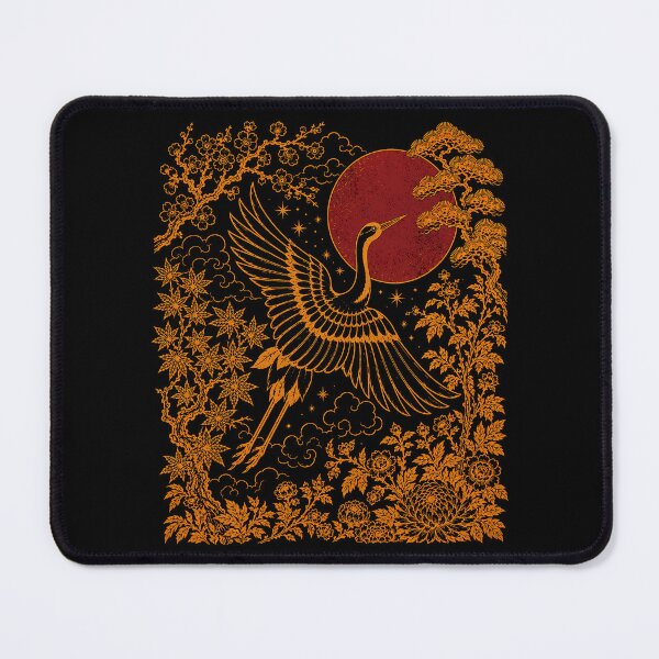Item preview, Japanese Crane, Vintage Linocut Bird, Red Sun Naturecore, Folk Art Wildlife designed and sold by nasr-say.