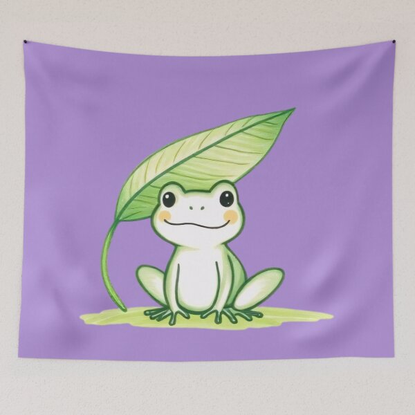 Item preview, Green Doodle Cute Frog with Leaf Umbrella designed and sold by Pickmash.