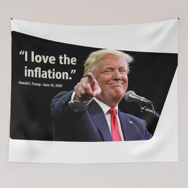 Aperçu de l'œuvre Citation satirique et drôle de Trump sur l'inflation créée et vendue par HAPPY'S-TEE-MART.