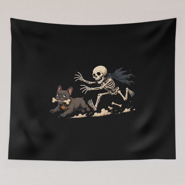 Item preview, Funny French Bulldog Skeleton Chase Halloween Dog Bone designed and sold by felixpalette.