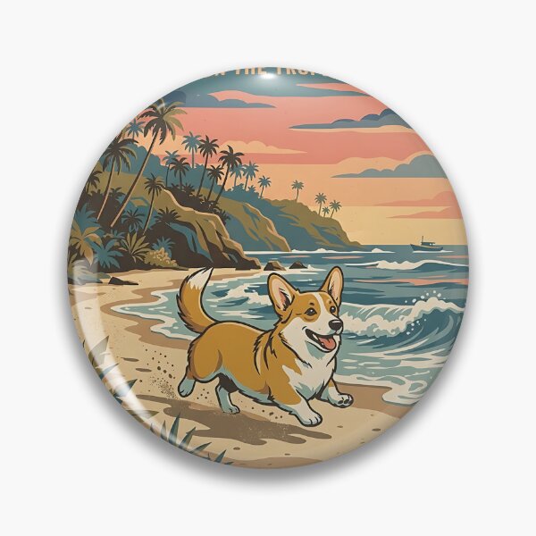 Item preview, Corgi Sunny Tropical Beach Run designed and sold by PictoVibe.