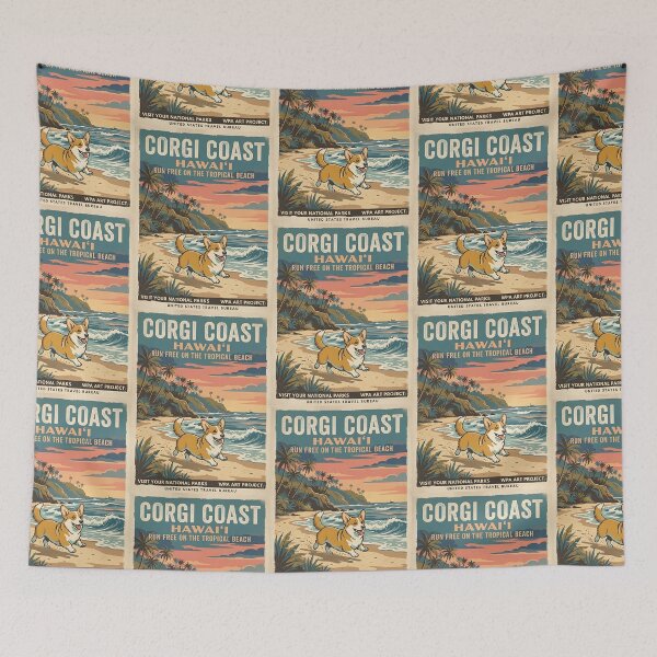 Item preview, Corgi Sunny Tropical Beach Run designed and sold by PictoVibe.
