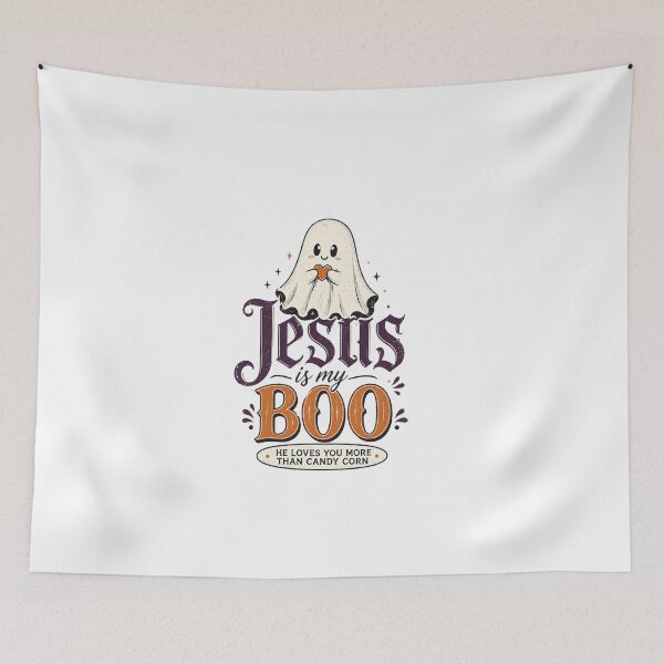Item preview, Jesus Is My Boo He Loves You More Than Candy Corn Retro Ghost Graphic designed and sold by Derekquie.