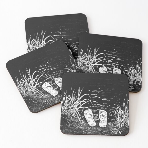 Item preview, Lakeside Flip Flops Black and White Summer Relaxation Nature Art Design designed and sold by inkoutninja.