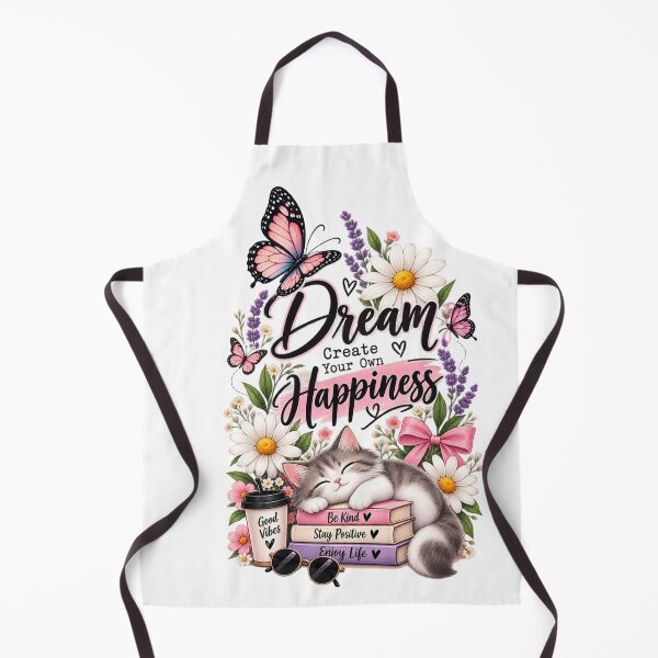 Item preview, Dream Create Your Own Happiness – Cute Cat & Butterfly Floral Design designed and sold by ✨ Daily Vibe Studio ✨.